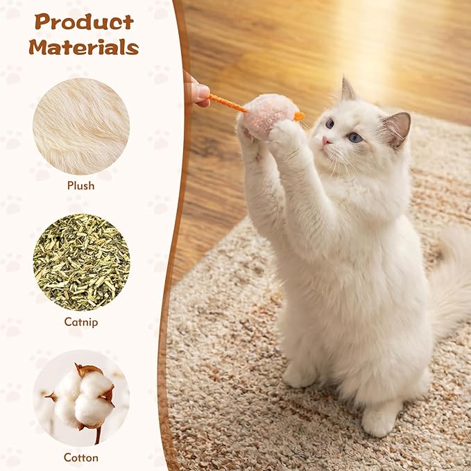 WRW 12PCS 2.36 Inch Cat Mice Toys, Prefilled Catnip Plush Catnip Toys, Realistic Design Interactive Cat Mouse Toys for Indoor Cats Play Fetch（7 Colors） (12)