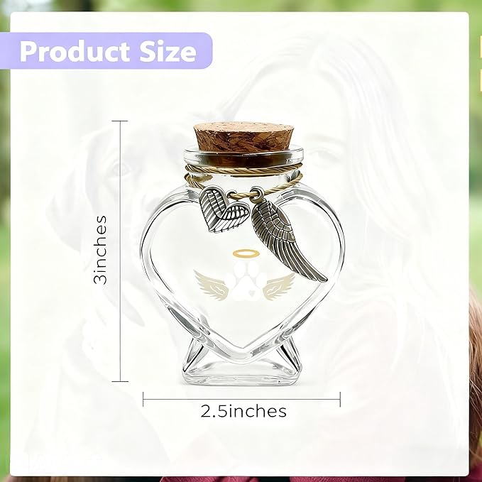 Loss of Dog Cat Pet Sympathy Gift, Memorial Bottle for Pet Hair, Pet Fur Keepsake, Heart-Shaped Glass Memorial Bottle, Dog Hair Keepsake, Dog Memory Memorial Keepsake