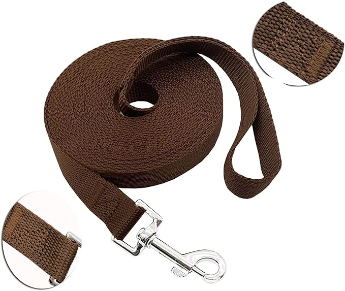 Nylon Training Dog Leash for Small Medium Large Dogs, 15ft 20ft 30ft 50ft Long Leash Dog/Puppy Lead for Obedience Recall Training, Camping (50ft, Brown)