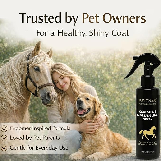 Pet Detangler Oil Spray: 6.76 Oz Mane & Tail Leave-in Conditioning Oil for Horse, Dog & Cat - Natural Fruit Scented, Unknots Tangles, Frizz Control & Long-Lasting Radiant Shine