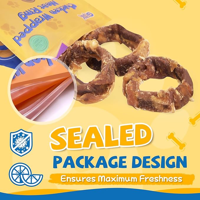 gazeupon Dog Treats, Chicken Wrapped Meat Ring, Made with Real Chicken and Beef, Healthy Dog Chews for Large Breed, Rawhide Free, w/Glucosamine Chondroitin