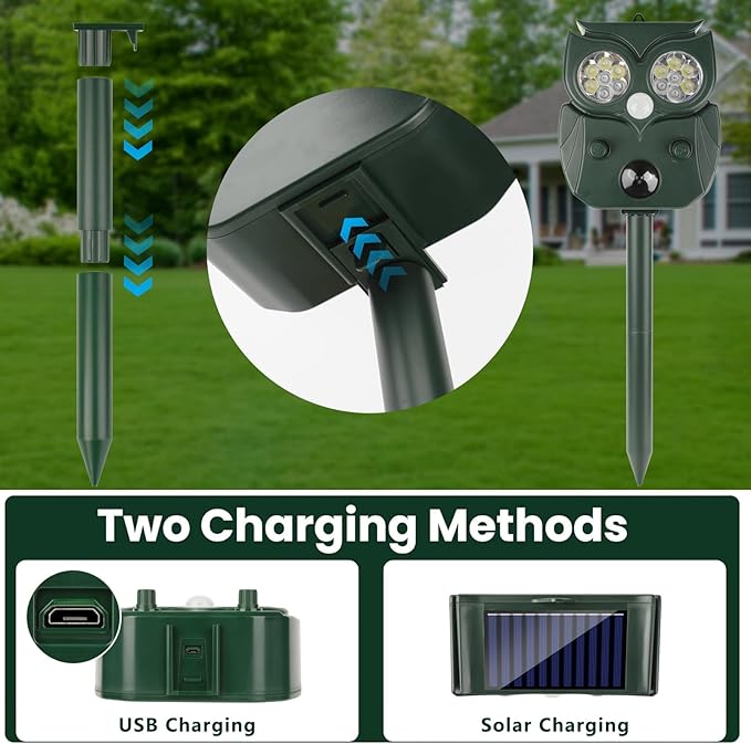 4 Pack 2026 Ultrasonic Animal Repellent Outdoor Deer Repellent Devices Solar Animal Repeller Motion Activated Deterrent to Scare Cat Squirrel Rabbit Raccoon Skunk with LED Flash Lights for Yard Lawns
