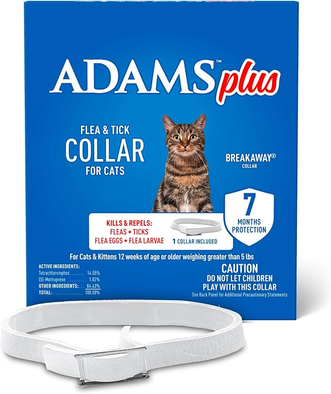 ADAMS Plus Flea & Tick Collar for Cats, Flea Collar for 7-Month Prevention, Adjustable Collar Fits Cats & Kittens, Kills Fleas & Ticks, 1 Count
