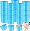 Sumind 60 Pcs Cage Cups Chicken Feeder Birds Hanging Feeders Seed Bowl 8 oz Plastic Water Bowl Hanging Chicken Gamefowl Waterer Feeding Watering Dish Coop Cups for Parrot Parakeet Poultry (Light Blue)
