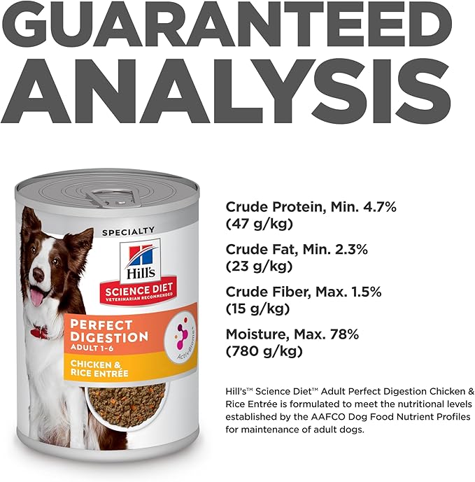 Hill's Science Diet Adult 1-6 Perfect Digestion Wet Dog Food, Chicken & Rice, 12.8 oz. Cans, 12-Pack