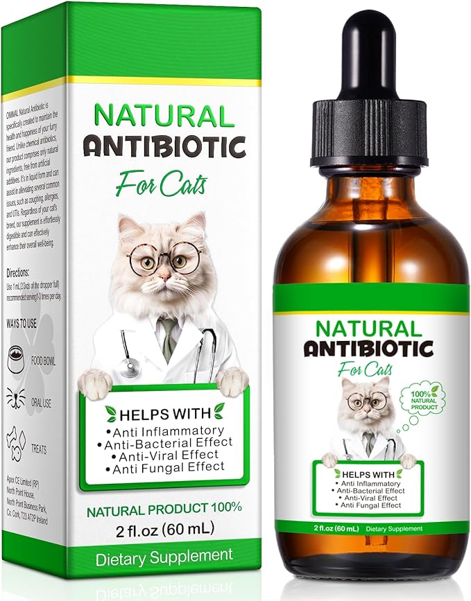 Natural Antibiotic Liquid Drops for Cats - Supports Immune System, Allergy & UTI Relief with Fast Absorption & Digestive Aid - Chicken Flavor for All Ages & Breeds, 2 fl oz (60ml)