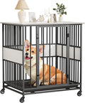 Dog Crate Furniture for Small Dogs, 31 Inch Indoor Puppy Kennel, Wooden Pet Cage Decorative Corner End Table with Caster Wheels & Removable Tray, White