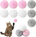 9 Pieces Furry Cat Toys Fuzzy Cat Balls Toys Pom Pom Kitty Ball Cute Rolling Cats Toy Artificial Plush Ball (Pink, Grey, White)