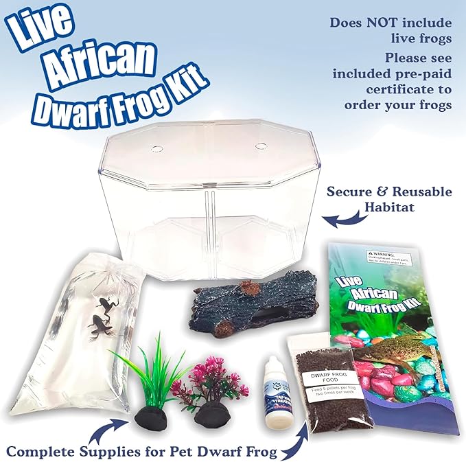 African Dwarf Frog Starter Kit- Includes Certificate for 2 Live Frogs- All-in-One Bundle with Book, Small Aquarium, Food, Instructions Now
