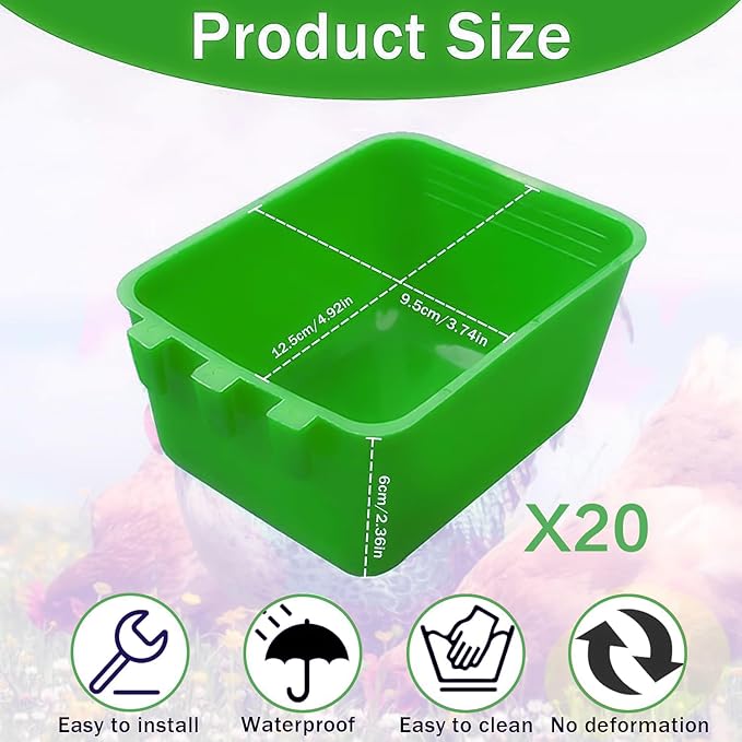 20 Pcs Chicken Coop Feeder Water Cup,16 oz Cage Cups Chicken Feeder Waterer, Cage Cups Birds Hanging Feeders, Chicken Feeder Water Bowl for Parakeet Poultry Pigeon Bunny Wire Cage (Green, 16oz)