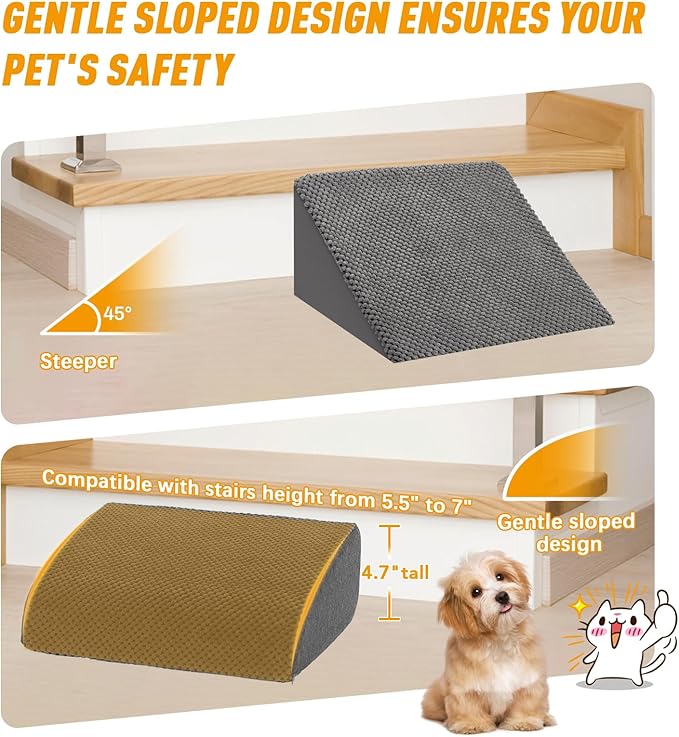 5-Piece Foam Dog Ramp for Indoor Stairs, 40D Dense Non-Slip Pet Ladder with Sticky Pads, Easy Access Solution for Steep Staircase, Small Dogs Cats, Grey