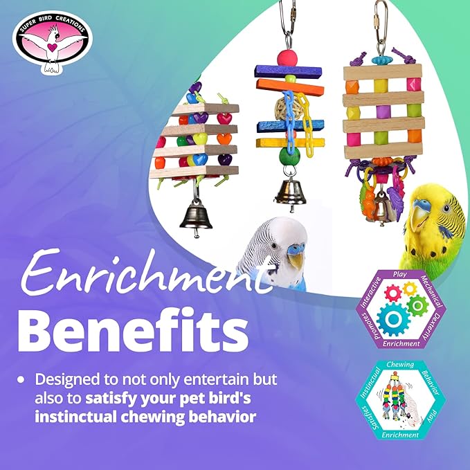 Super Bird Creations SB50012 Balsa Lovers Bird Toy Assortment - Stimulating Wooden Bird Toys for Parrotlets, Parakeets, Cockatiels - Colorful Variety Pack for Small Birds - Satisfies Chewing Behavior
