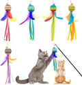 PET SHOW 5 Pack 1.4" Cat Feather Tassel Toys Balls with Bell Soft EVA Foam Colorful Rainbow Toy Balls Interactive Kitten Cats Pets Indoor Outdoor Play Activity Chase Training