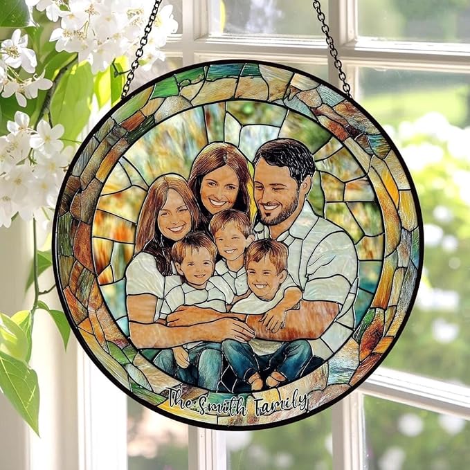 Custom Family Portrait Glass Catcher, Custom Portrait Stained Glass Catcher for Window Hanging, Gift for Dad, Personalized Family Portraits Stained Glasss Catchers, Memorial Gifts /15