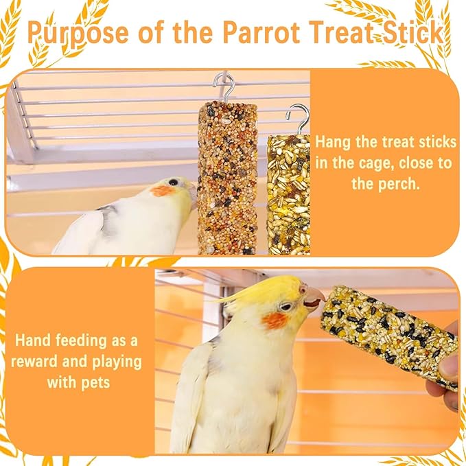 3PCS Parakeet Treats,Parrot Grains Mixed Treat Sticks,Vegetable & Grain Style Sticks,Bird Treats for Cockatiel Budgies Lovebirds Canary Conure Finches