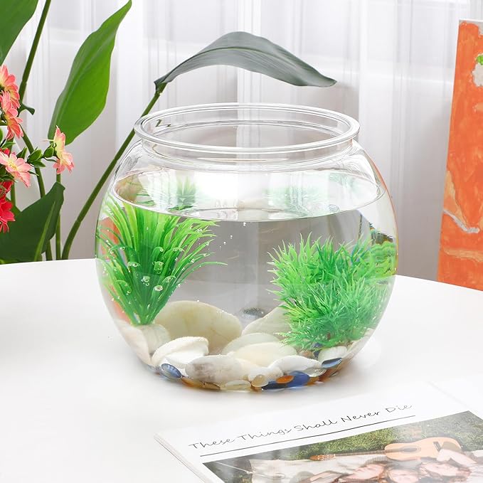 VILLCASE 1.5 Gallon Clear Plastic Fish Bowl Small Round Desktop Fish Tank Ornamental Tank for Home Office Garden Decoration Shatter Resistant Aquarium
