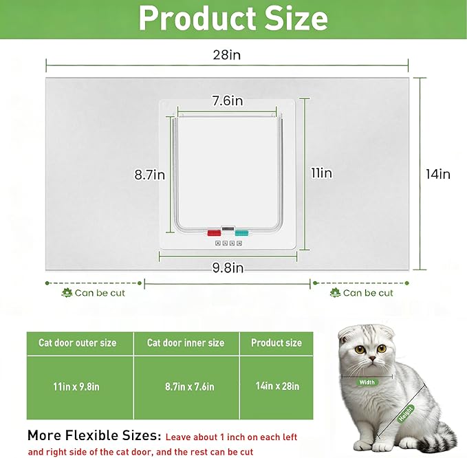 Cat Door for Window, Safety Cat Window with 4 Way Lock, Pet Friendly Cat Door Window Insert, Ease of Installation, Magnetic Closure, Weatherproof Design, Frosted Plexiglass 18"-28"