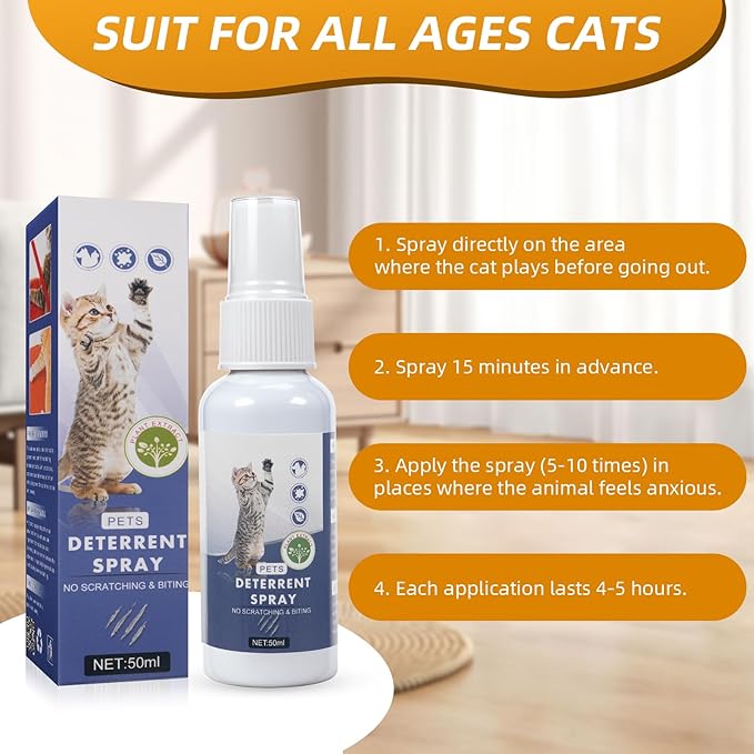 Cat Deterrent Spray 50ml: 4PCS No Scratch Spray for Cats, Cat Scratch Spray Outdoor Indoor - Cat Scratch Deterrent for Furniture, Sofas, Rugs, Curtains, Plants