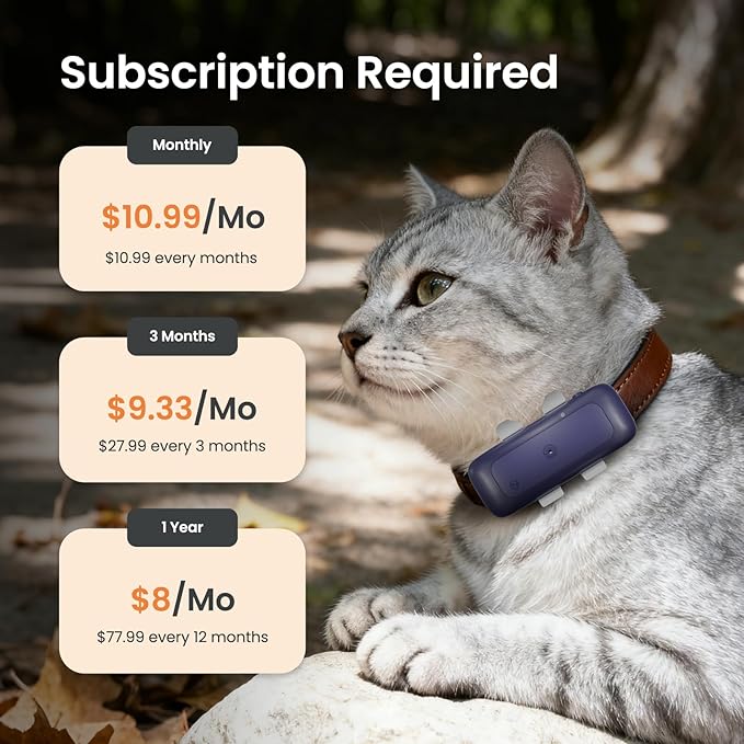 SEEWORLD Cat Tracker Mini GPS Pet Tracker for Dogs Cats Waterproof Real-Time Location Tracker Virtual Fence 180 Days Location History 4G Cat Tracker Device for 6.5lbs+ Pets