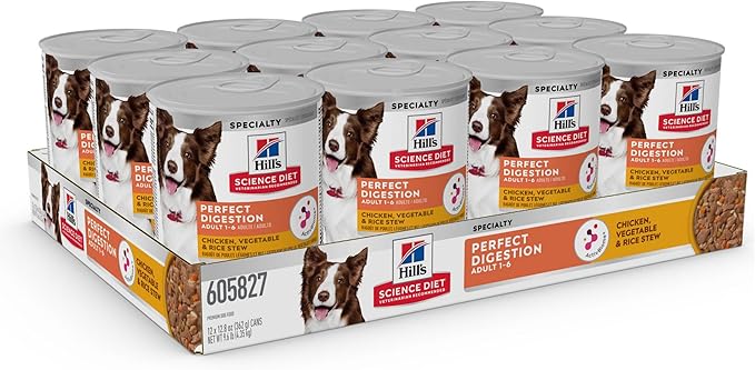 Hill's Science Diet Adult 1-6 Perfect Digestion Wet Dog Food, Chicken, Vegetable, & Rice, 12.8 oz. Cans, 12-Pack