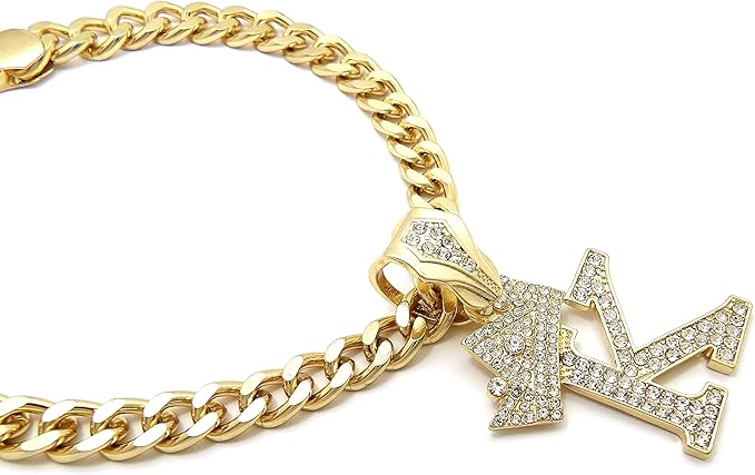 Initial Letter Cuban Chain Dog Chain Pet Chain Pet, Cat, Puppy Necklace (K, 24")