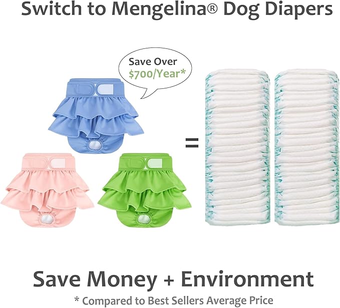 Reusable Dog Diapers Female 3 Pack Washable Highly Absorbent Doggie Diapers, Flexible Doggy Diapers Female, Leak-Proof Puppy Diapers for Dog Period Heat Incontinence Potty Training, L