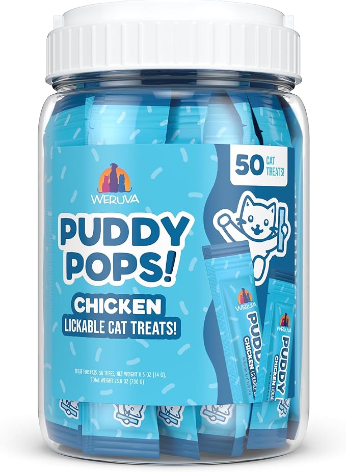 Weruva Puddy Pops, Chicken Lickable Cat Treats, 0.5oz Tube, Pack of 50