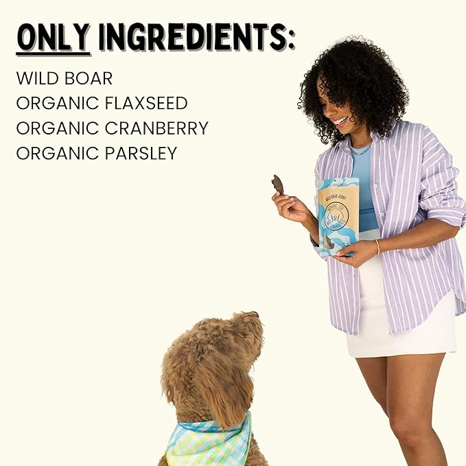 Winnie Lou Wild Boar Jerky Dog Treats – Limited Ingredient, Human Grade, Training Treats for Small, Medium & Large Dogs, Made in USA (1 Pack)
