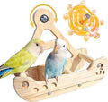 2 in 1 Interactive Bird Toys,Nature Wooden Swing Parrot Toys with Spinner Rattle Bell, Cockatiel Toy Bird Cage Accessories for Parakeets, Cockatiels & Conures etc (Free Size, Boat Style)