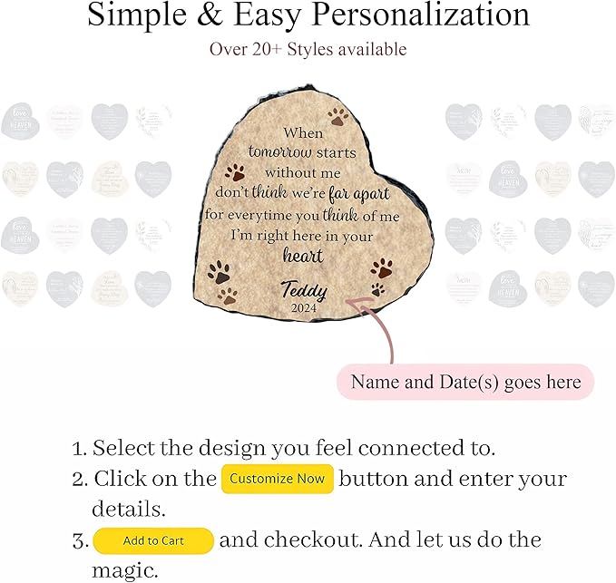 Personalized Cat Memorial Stone, Dog Cat Loss Memorial Gift, Loss of Cat Sympathy Gift, Memorial Plaque Pet Passing Away Gift (S-008)