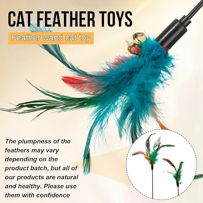 Leitee 50 Pcs Cat Wand Toy Feather Stick Cat Toy Feather Toys and Teaser Wand Bulk Interactive Stick for Indoor (Multi-Color)