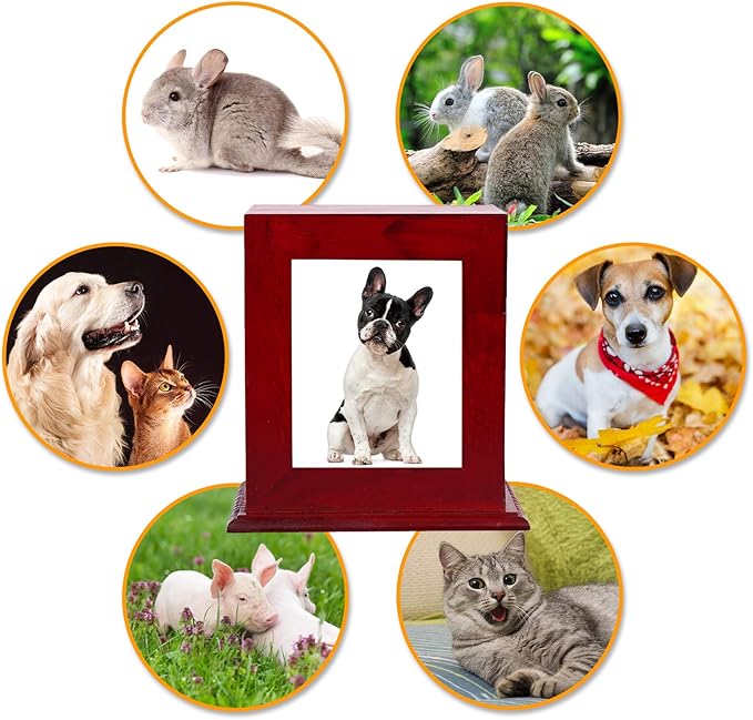 BRKURLEG Wooden Pet Urn for Ashes - Dog & Cat Cremation Keepsake Box with Photo Frame, Memorial Urn for Small & Medium Pets, Handcrafted Pet Ashes Storage Box, Pet Loss Memorial Gift