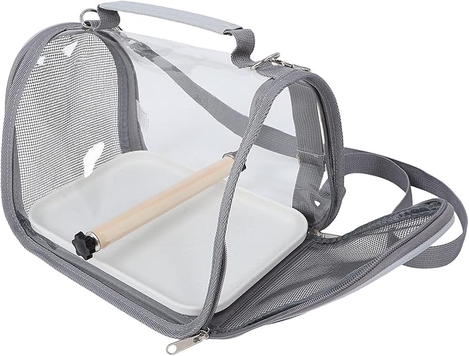 DECHOUS Portable Small Bird Travel Carrier Cage with Standing Perch, Handheld Lightweight Bird Carrying Case for Parrots, Conures, and Lizards, Gray Compact Travel Bag for Pets