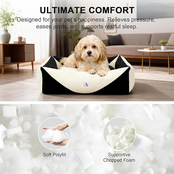 Washable Rectangle Dog Bed with Removable Cover, Color-Block Gingham Cotton Puppy Sofa, Breathable Scratch Resistant Pet Bed, Small
