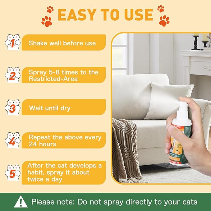 Cat Deterrent Spray, Cat Repellent Spray - Protect Furniture Protection, Natural, Effective, Non-Toxic Anti-Scratch Spray for Indoor & Outdoor Pet Training Aid Pet-Safe Formula