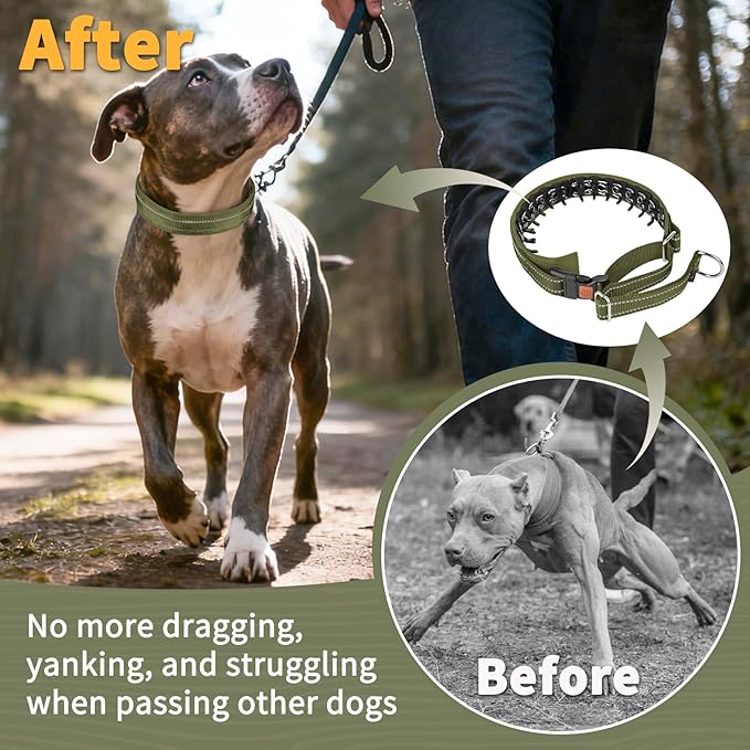 Mayerzon Martingale No Pull Collar for Medium Large Dogs German Shepherd Doberman Pitbull, Patented Anti Pull Correction Dog Collar for Walking Training, Reflective, Adjustable, Hidden(L, Army Green)