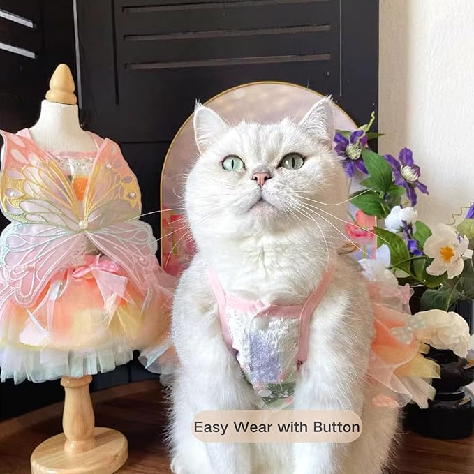 Cat/Small Dog Pretty Fairy Costume Clothing - Cute Dress Outfit for Spring Halloween Christmas Girl Party (M)