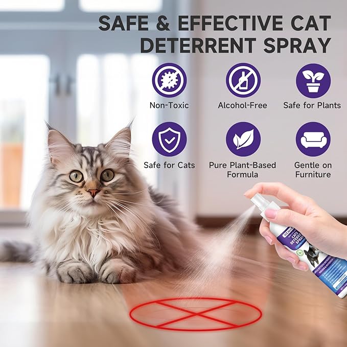 Cat Deterrent Spray, 6.76 FL Oz Natural Cat Repellent Spray Indoor & Outdoor, Anti-Scratch Training Aid for Furniture, Sofas, Rugs, Curtains, Plants - Non-Toxic, Alcohol-Free Formula
