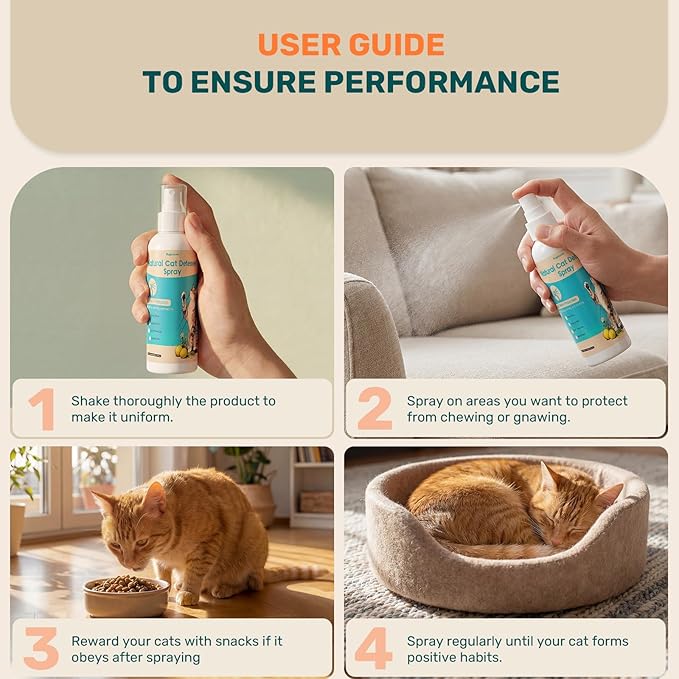 Natural Cat Deterrent Spray Indoor, Cat Repellent Spray for Furniture, Safely Cat Pee Stopper, Anti Furniture Scratching, Stops Urine Marking, Kitten Training Spray for Sofa, Rugs, Chairs, 200ml