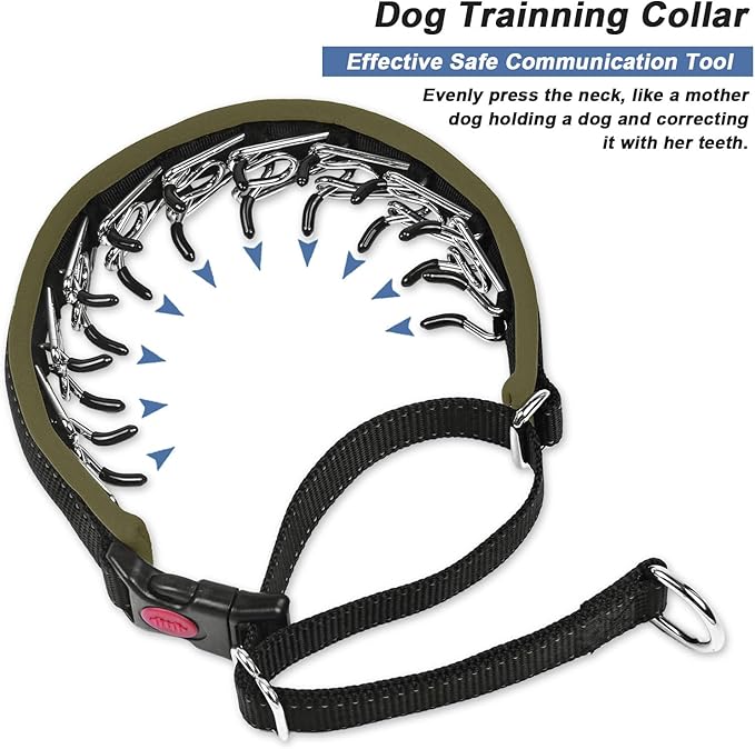 Martingale Collar for Dogs: Heavy Duty Nylon No Pull, Adjustable, Reflective, Slip Collar for Large, Medium or Small Dogs - Training, Walking - Army Green