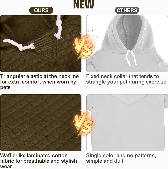BEAUTYZOO Small Dog Hoodie Sweater with Pockets, Dog Clothes for Small Medium Dogs Boy Girl, Waffle-Like Laminated Cotton Pet Coats with Hat and Leash Hole, Army Green M