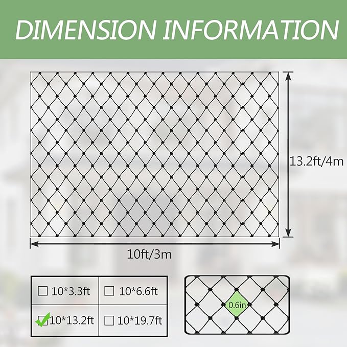 Cat Balcony Netting, Large Cat Net Pet Anti-Fall Safety Netting,Tear-Resistant, Thickened Nylon Dogs Cats Climbing Net, Pet Mesh Fence for Balcony, Stair, Window, Outdoors (10x13.2ft)