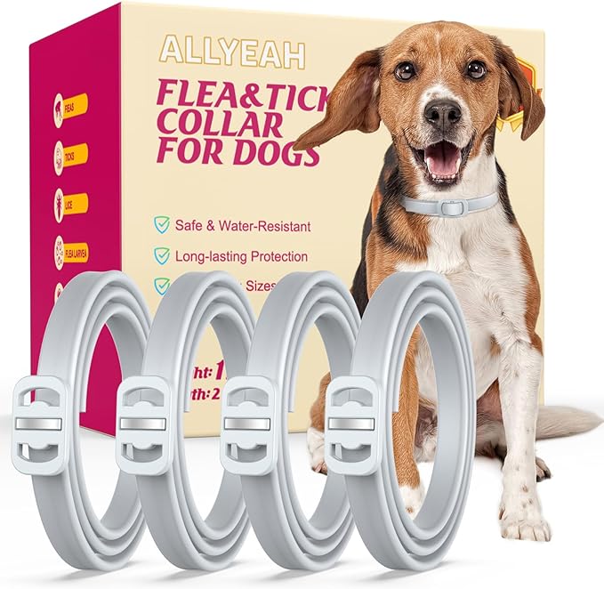 Natural Flea and Tick Collar for Dogs - 4 Pack, Waterproof, Adjustable Size for Small Medium and Large Dog