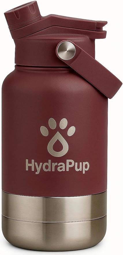 32oz Insulated Dog Water Bottle – Stainless steel, leakproof travel jug keeps water cold. Includes pet bowls, perfect for hiking, camping, and outdoor adventures with your dog (Mauve)