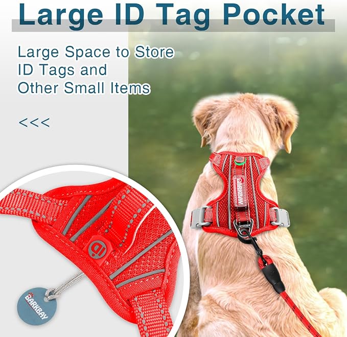 BARKBAY Dog Harness No Pull with ID Tag Pocket - Heavy Duty, Reflective, Easy Control for Large Dogs(Red,XS)