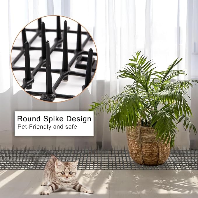 158" x 11.8 "Extra Long Cat Scat Mat with14 Staples, Cat Repellent/Deterrent Outdoor/Indoor Pet Proof Furniture Protector with Spikes Sprickle,Stop Cats & Other Animals from Digging Garden