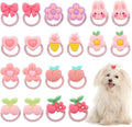 20 Pcs Dog Hair Bows with Rubber Bands, Cute Dog Bows, Mini Hair Ties Bulk, Various Styles Girl Dogs Accessories, Puppy Bow for Small Size Dogs Yorkie Shih Tzu Maltese (Pink)