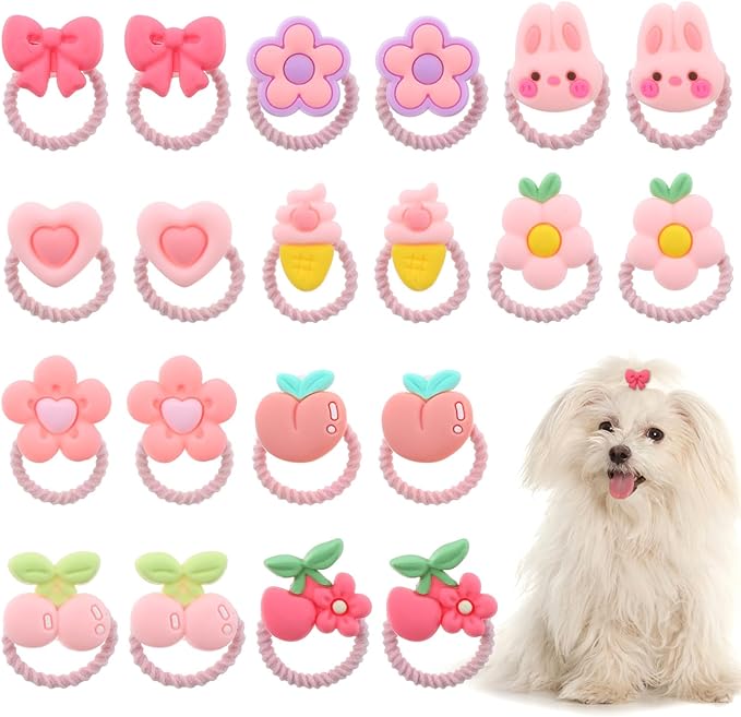 20 Pcs Dog Hair Bows with Rubber Bands, Cute Dog Bows, Mini Hair Ties Bulk, Various Styles Girl Dogs Accessories, Puppy Bow for Small Size Dogs Yorkie Shih Tzu Maltese (Pink)