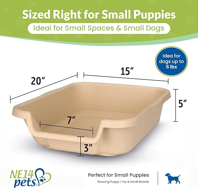 Dog Litter Box, Beach Sand Color, Small Size, Durable & Pet Safe Puppy Litter Box, Indoor Open Top Entry Dog Litter Pan, Comfortable for Dogs, Great for Small Dogs up to 6 lbs (2 Pack)