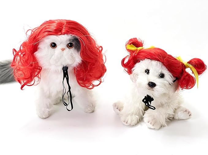 Red Funny pet Wig – DIY Haircut & Adjustable Fit – Red Wig Mermaid Costume for Pets Cat & Dog Costume for Halloween, Party, Photo Shoots – 3D Natural Look – Fits 5kg-50kg Pets